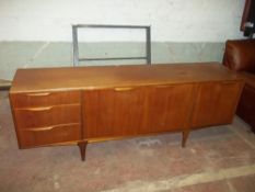 A RETRO TEAK MCINTOSH SIDEBOARD WITH ONE DAMAGED HANDLE (PRESENT AND EASILY REPAIRED, L 220 CM
