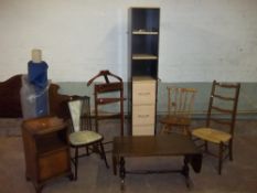 EIGHT ITEMS TO INCLUDE A TALL SWIVEL STORAGE UNIT WITH MIRRORED BACK, A ROLL OF VELOUR VELVET AND AN