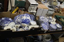 TWO TRAYS OF BLUE & WHITE POTTERY (TRAYS NOT INCLUDED)