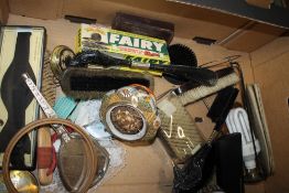 A BOX OF COLLECTABLES TO INCLUDE FAIRY SOAP IN ORIGINAL BOX, A FREDERICK THEAK BOW TIE ETC
