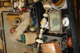 TWO BOXES OF SUNDRIES TO INCLUDE A VINTAGE BEAR AND A BEDPAN