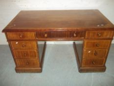AN ANTIQUE INLAID TWIN PEDESTAL DESK, L 136 cm, D 76 cm, H 78 cm
