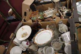 TWO TRAYS OF CERAMICS, METALWARE ETC. (TRAYS NOT INCLUDED)