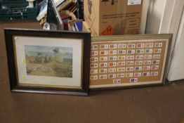 A FRAMED SET OF REGIMENTAL CIGARETTE CARDS TOGETHER WITH A FRAMED AND GLAZED PRINT 'THE BOYHOOD OF
