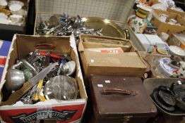 A LARGE QUANTITY OF FLATWARE, A SET OF AVERY SCALES ETC.