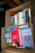 TWO BOXES OF NOVELS TO INCLUDE CATHERINE COOKSON, MAEVE BINCHY, AGATHA CHRISTIE ETC.