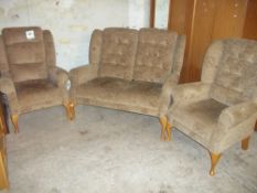 A TWO SEATER QUEEN ANNE STYLE THREE PIECE SUITE
