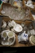 TWO TRAYS OF CERAMICS AND GLASSWARE (TRAYS NOT INCLUDED)