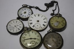 A QUANTITY OF POCKET WATCHES AND A MOVEMENT, to include silver examples