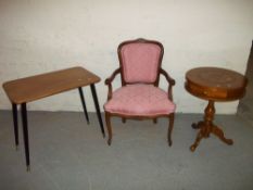 A DRUM TABLE, CHAIR AND ANOTHER TABLE (3)