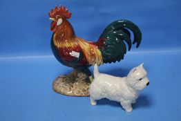A BESWICK LEGHORN COCKEREL TOGETHER WITH A BESWICK WEST HIGHLAND TERRIER (2)