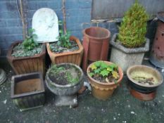EIGHT VARIOUS PLANTERS TO INCLUDE A CHIMNEY POT