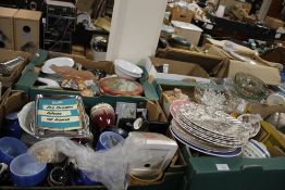 NINE BOXES OF CHINA, GLASSWARE AND SUNDRIES