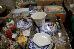 THREE TRAYS OF CERAMICS, INCLUDING CHERISHED TEDDY FIGURES TOGETHER WITH A LUMINARC BOXED SERVING