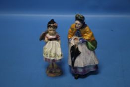A ROYAL WORCESTER FIGURINE TOGETHER WITH ANOTHER FIGURINE