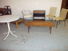 SEVEN ITEMS INCLUDING A KITCHEN TABLE, CHAIRS AND A HOSTESS TROLLEY