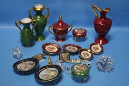 A SMALL TRAY OF CERAMICS AND GLASS TO INCLUDE LIMOGES