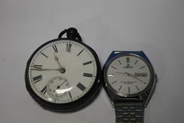 A HALLMARKED SILVER POCKET WATCH TOGETHER WITH A LORUS WRIST WATCH