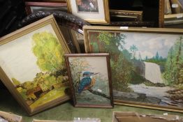 A QUANTITY OF PICTURES, PRINTS AND MIRRORS