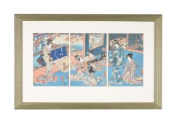 Toyokuni I, Toyokuni III and Others; Four Japanese Woodblock Printed Triptyches