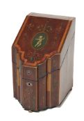 A mahogany and satinwood banded knife box