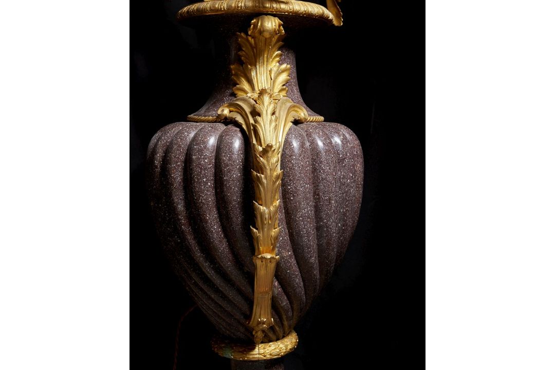 A pair of monumental ten light porphyry and gilt bronze mounted candelabra in Louis XV taste - Image 3 of 3