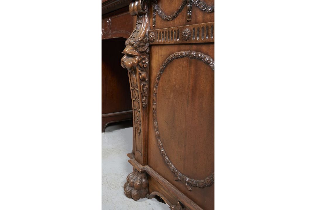 A carved mahogany twin pedestal partner's desk in George III style - Image 2 of 4