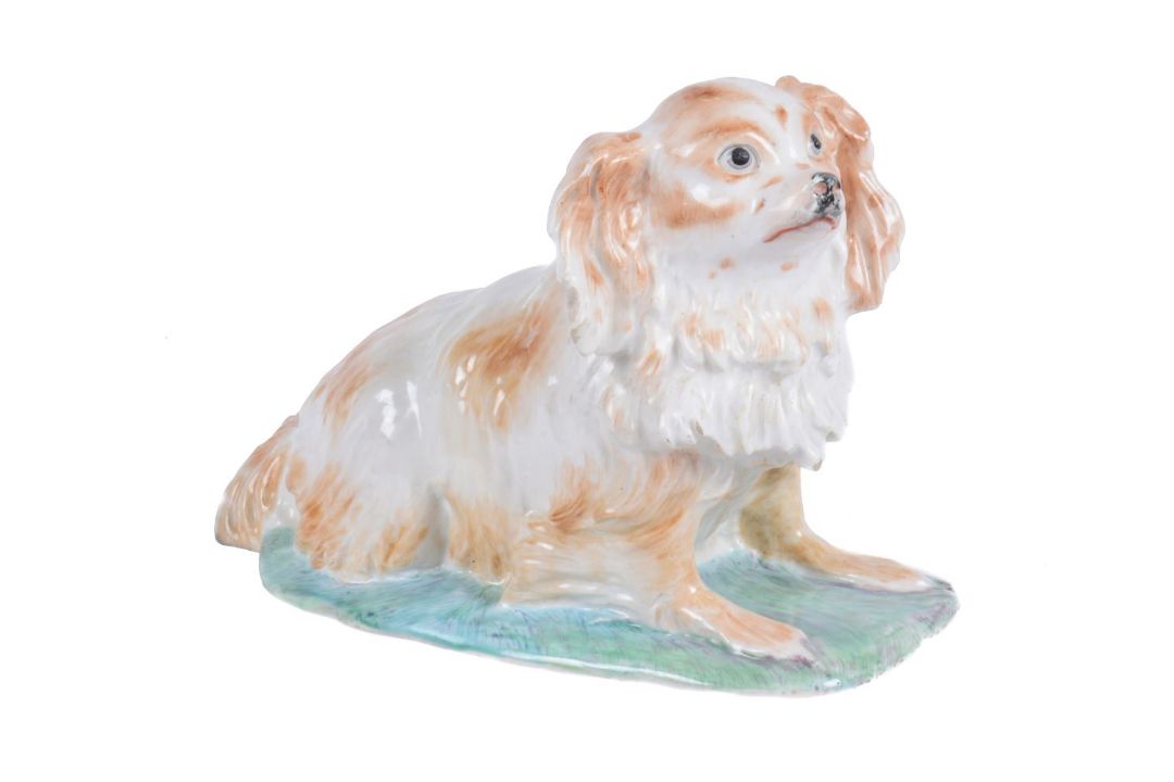 A Derby porcelain model of a Bolognese terrier in the Meissen style - Image 1 of 2