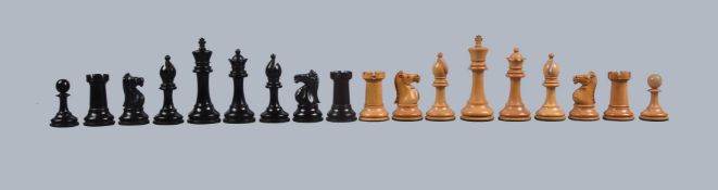 A fine late Victorian boxwood and ebonised Staunton pattern chess set