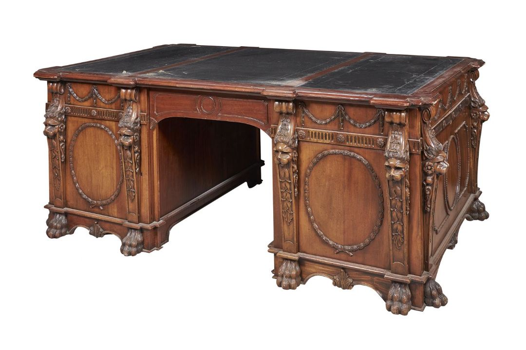 A carved mahogany twin pedestal partner's desk in George III style - Image 1 of 4