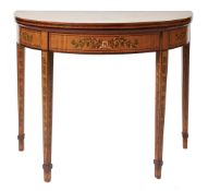 A Sheraton Revival satinwood and polychrome painted card table