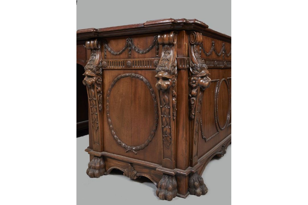 A carved mahogany twin pedestal partner's desk in George III style - Image 3 of 4
