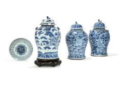A pair of Chinese blue and white 'Dragon' Jars and Covers, Qing Dynasty, 19th century