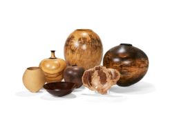 Seven various turned hardwood vessels