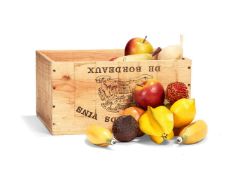 A collection of approximately 27 carved and painted softwood and composition models of fruit