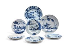 A selection of Chinoiserie English blue and white delft, third quarter 18th century