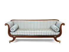 A Regency beechwood, parcel-gilt and brass-mounted scroll-end sofa, circa 1815