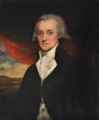 Circle of John Hoppner (British 1758-1810) Portrait of a gentleman, half-length, in a black coat