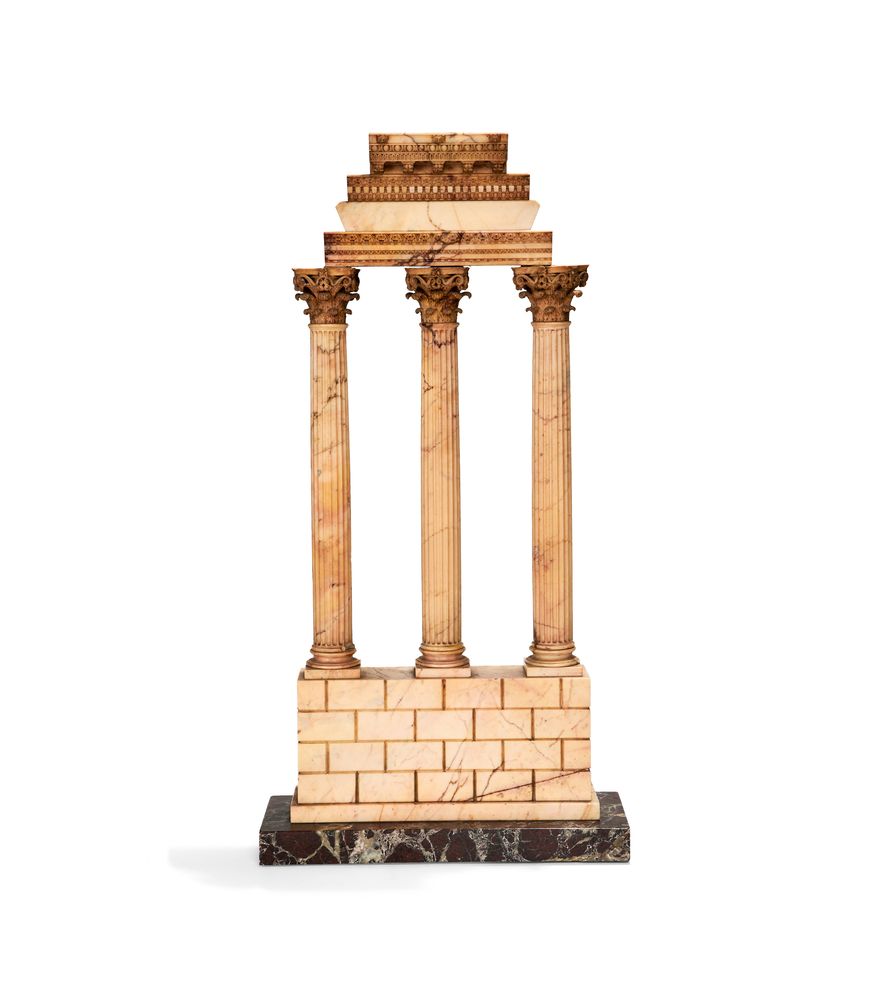 A pair of large Italian marmo giallo Grand Tour souvenir models of Temple of Castor and Pollux and t - Image 4 of 7