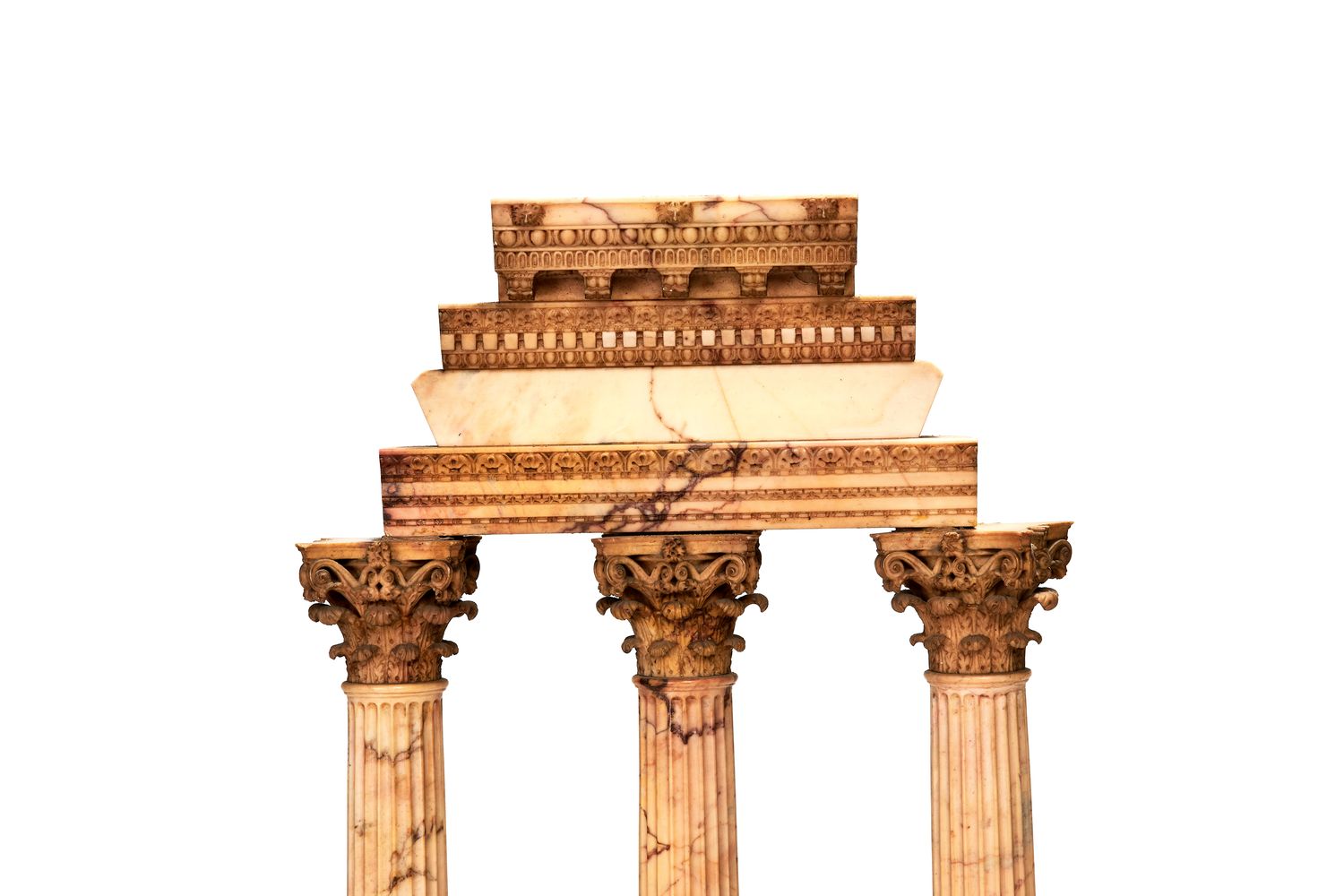 A pair of large Italian marmo giallo Grand Tour souvenir models of Temple of Castor and Pollux and t - Image 3 of 7