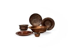 Seven various turned and carved wood vessels, 20th century