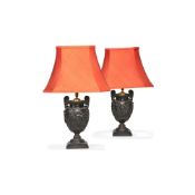 A pair of French spelter models of the Townley Vase fitted as table lamps, circa 1890