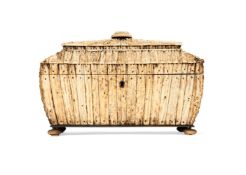 ϒ An Anglo-Indian, probably Vizagapatam, antler covered tea caddy, mid 19th century
