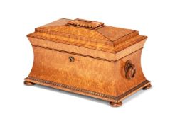 A George IV or William IV birds eye maple veneered tea caddy, circa 1830