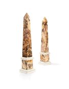 A pair of Breccia di Sciro and white marble obelisks, 20th century