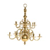 A brass twelve light chandelier in 17th century Dutch style, 20th century