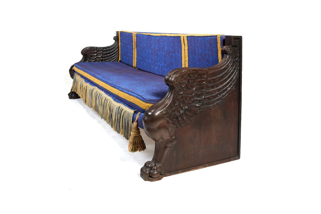 A carved mahogany sofa, the ends early 19th century, possibly supplied by 'Mr. Bogaert' to Thomas Ho - Image 3 of 3