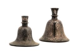 Two Bidri huqqa bases, Deccan, Southern India, first half 19th century