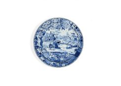 A large Davenport Chinoiserie blue and white pearlware round serving dish and drainer, circa 1815
