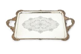 A silver large rounded rectangular twin handled tray by James Dixon & Sons